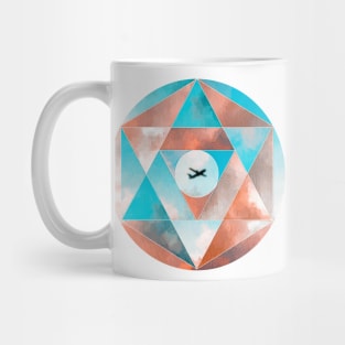 Geometric collage of airplane with cloudy sky oil painting Mug